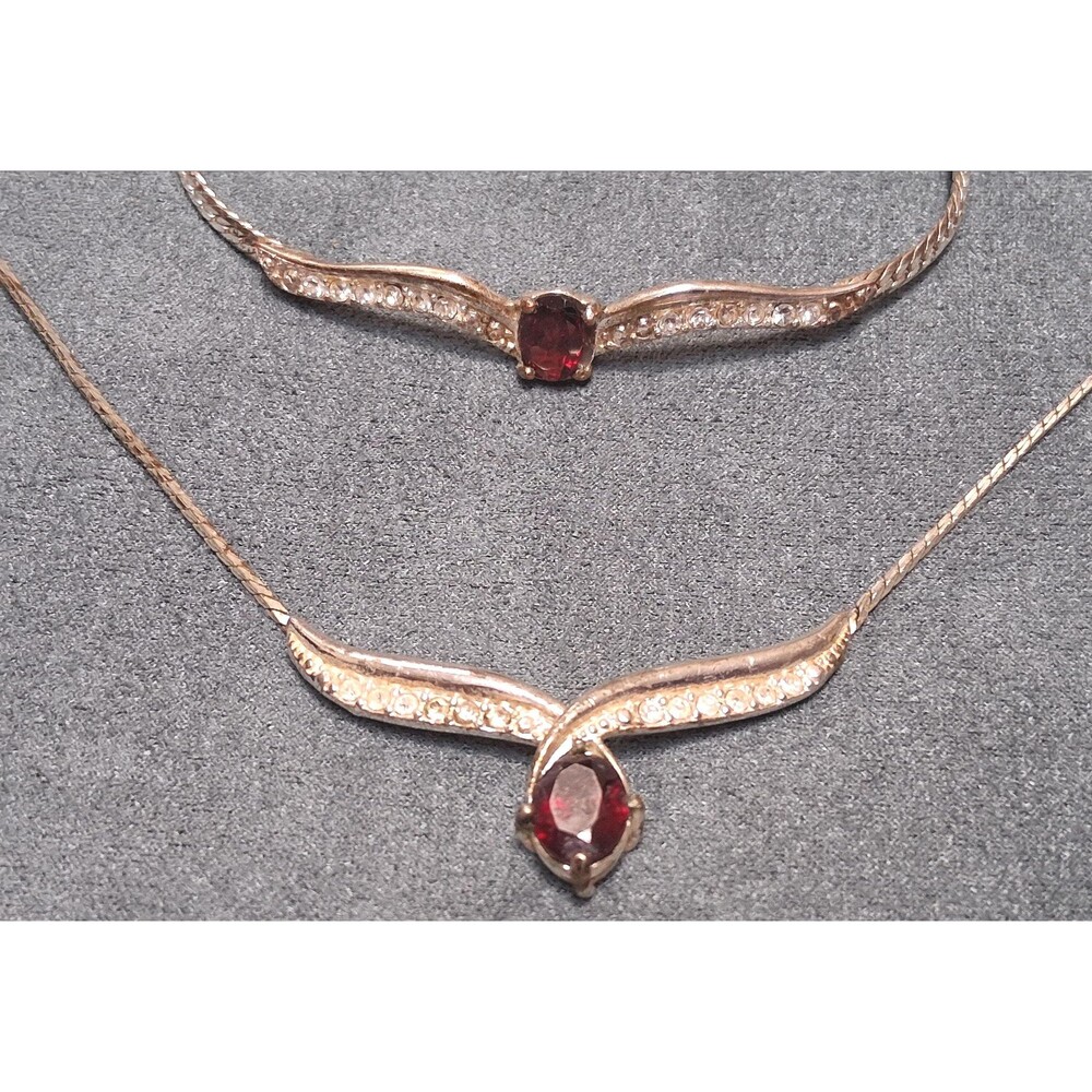 Ruby Rhinestone Necklace Bracelet Set Vintage - Picture 2 of 8